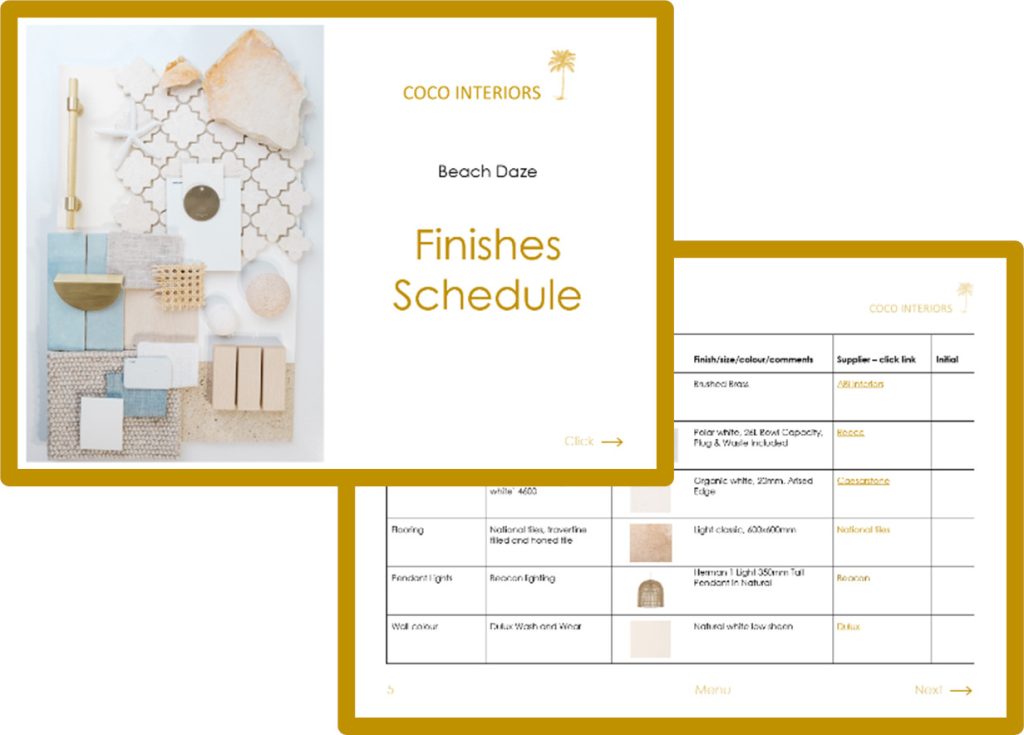 Finish Schedules Coco Interiors Sunshine Coast