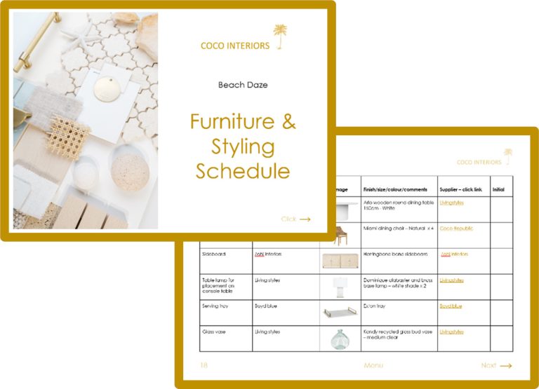 Furniture Schedules Coco Interiors Sunshine Coast