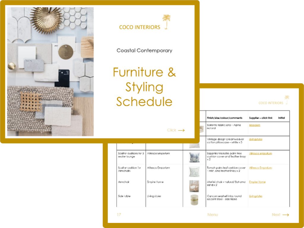 Furniture Schedules Coco Interiors Sunshine Coast