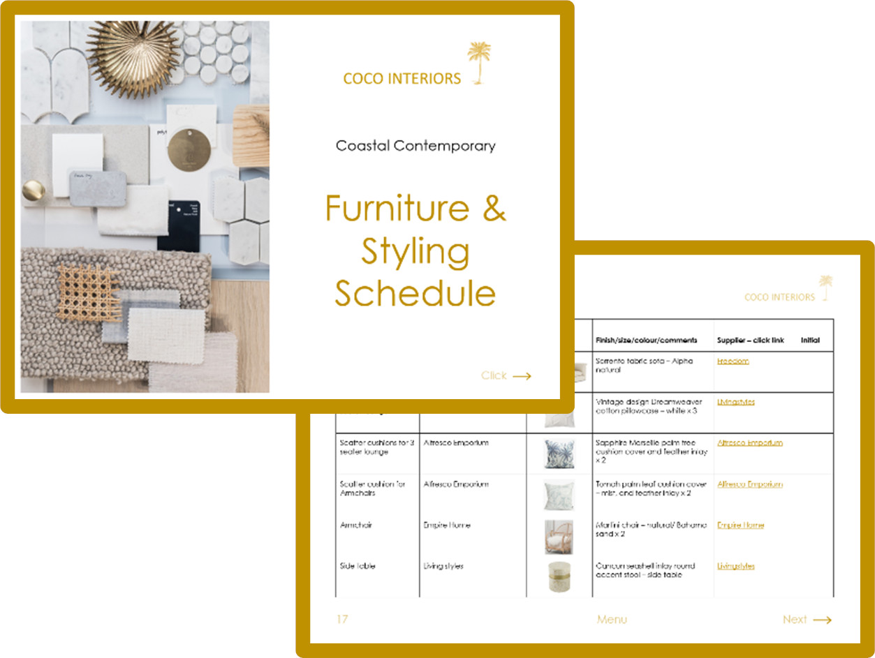 Coastal Contemporary Furniture Schedule