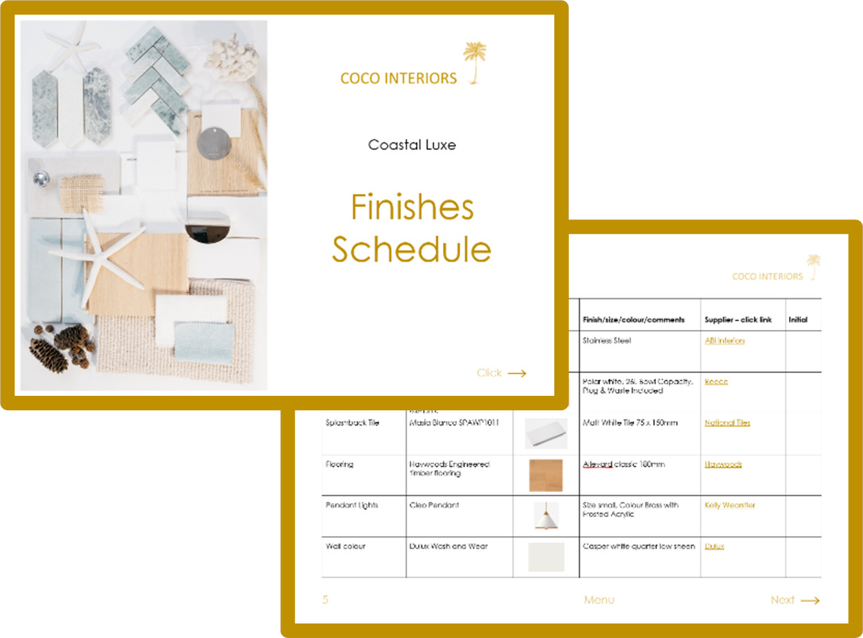 Coastal Luxe Finish Schedule