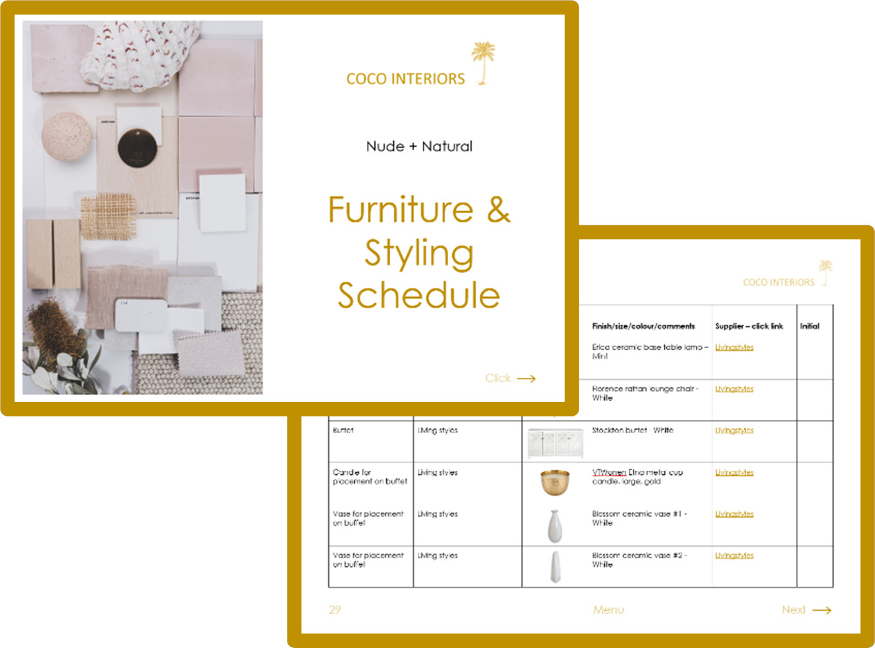 Nude + Natural Furniture Schedule