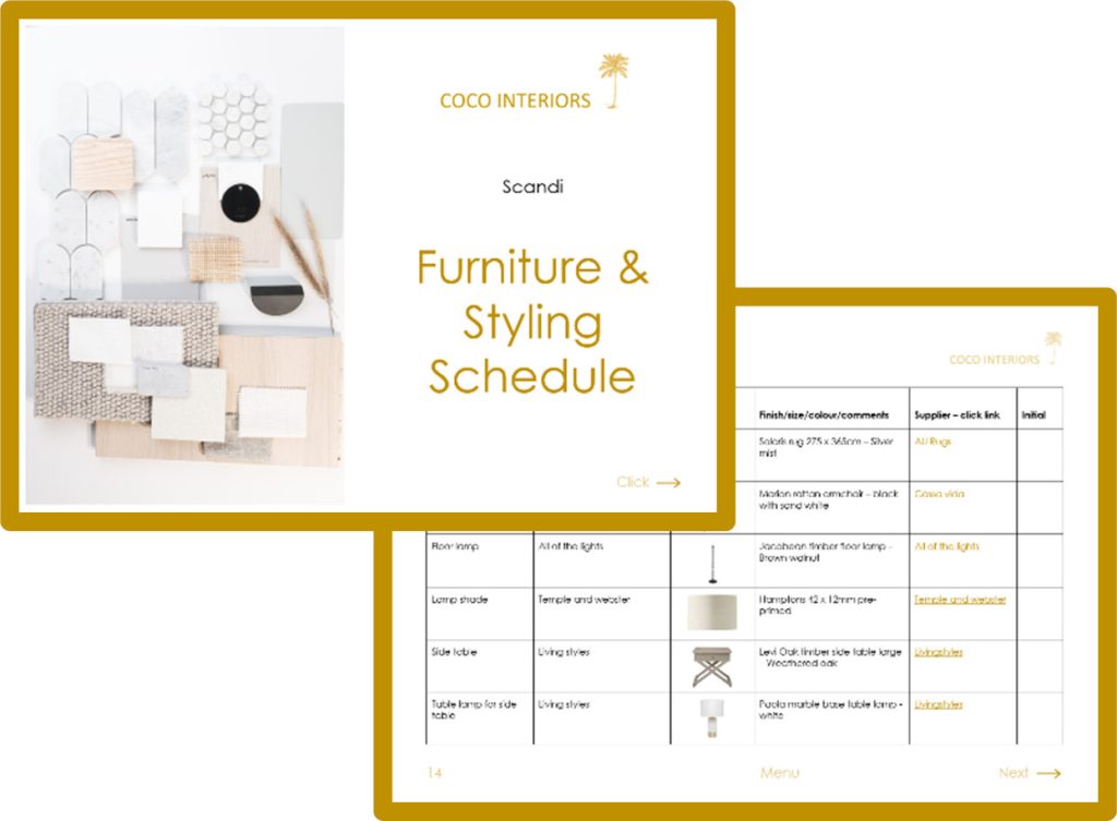 Furniture Schedules Coco Interiors Sunshine Coast