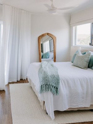 Unit renovation in Caloundra, Sunshine Coast featuring coastal blue and white colour palette.